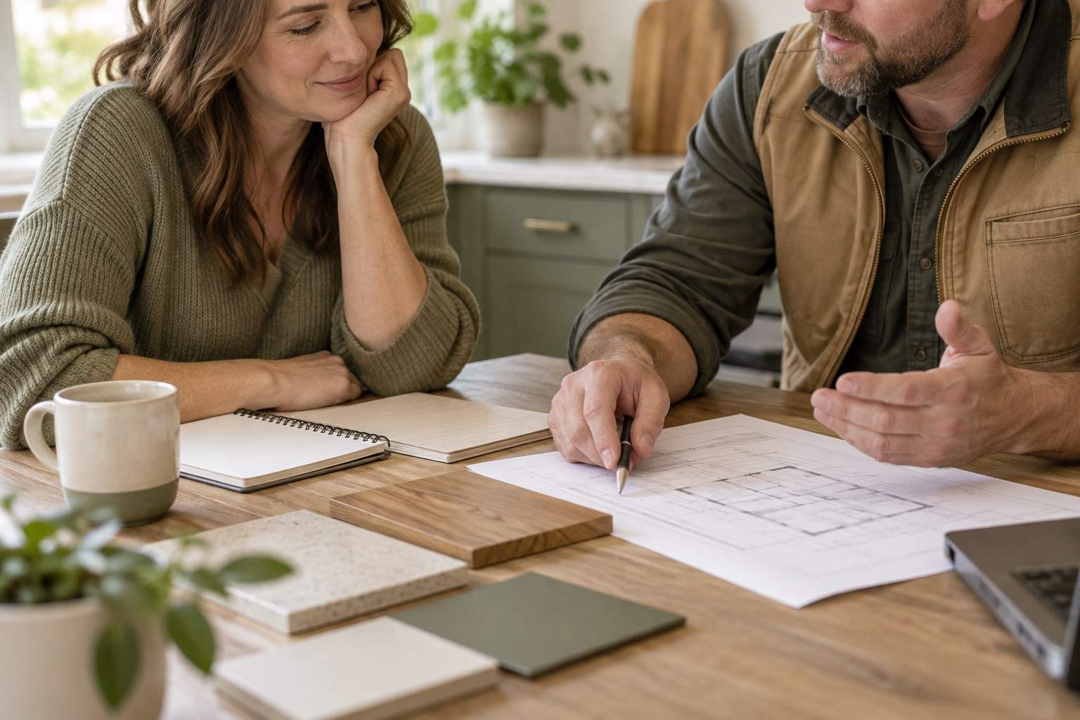 Illustrative consultation between a homeowner and contractor